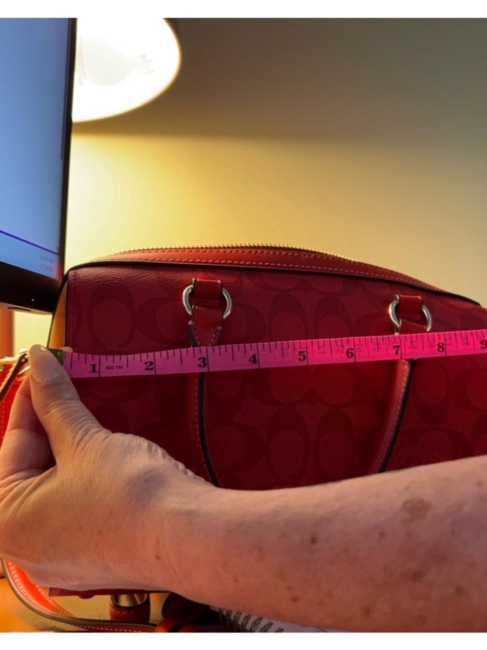 Coach Miami Red Signature Dome Satchel with Gold Hardware - Picture 6 of 8
